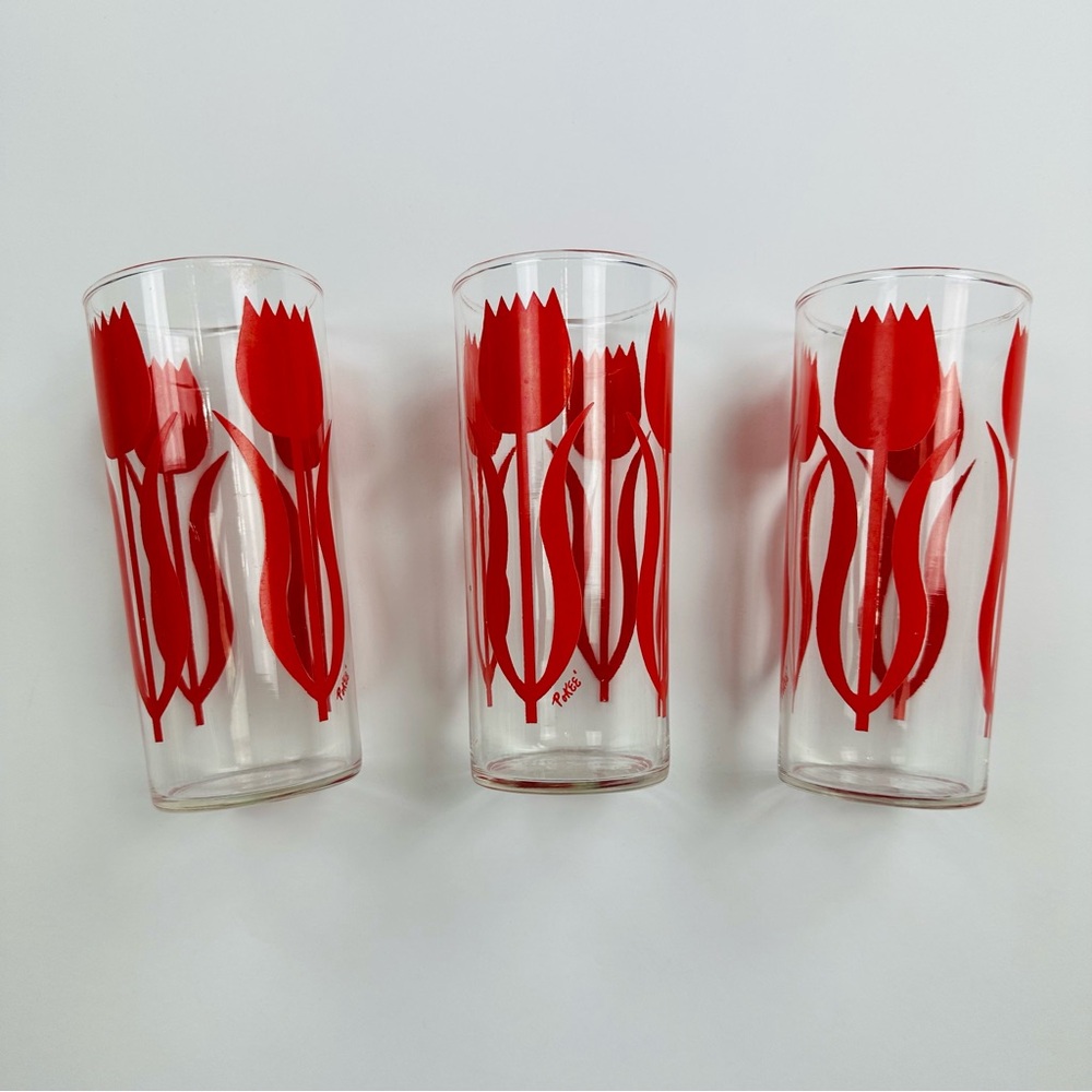 Pokee Red Tulip Vintage Glasses Set of 3